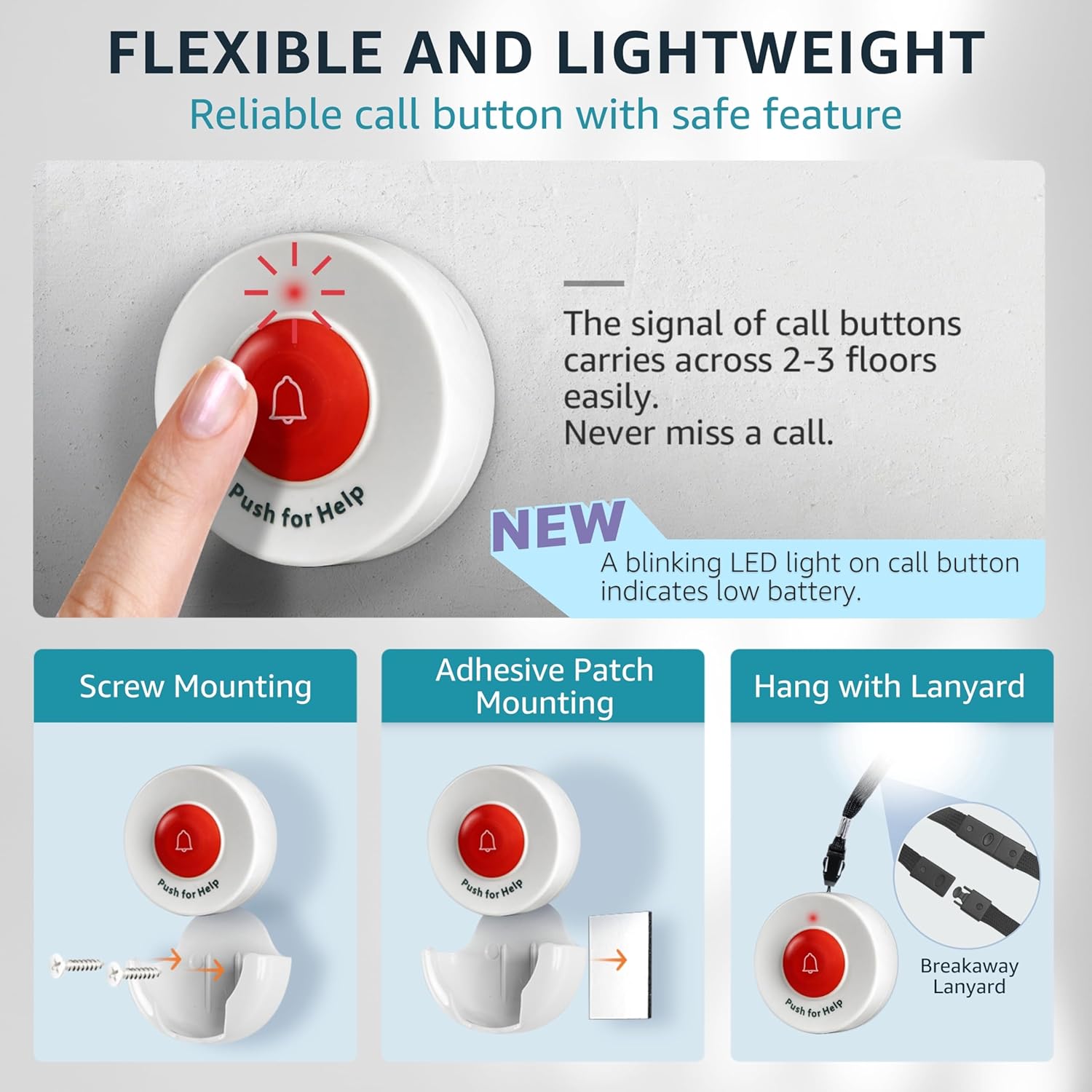 Caregiver Pager Call Button Wireless Call Bell Alert Buttons for Patients Elderly Seniors Home Portable Nurse Call System Bed Alarm Fall Prevention Emergency