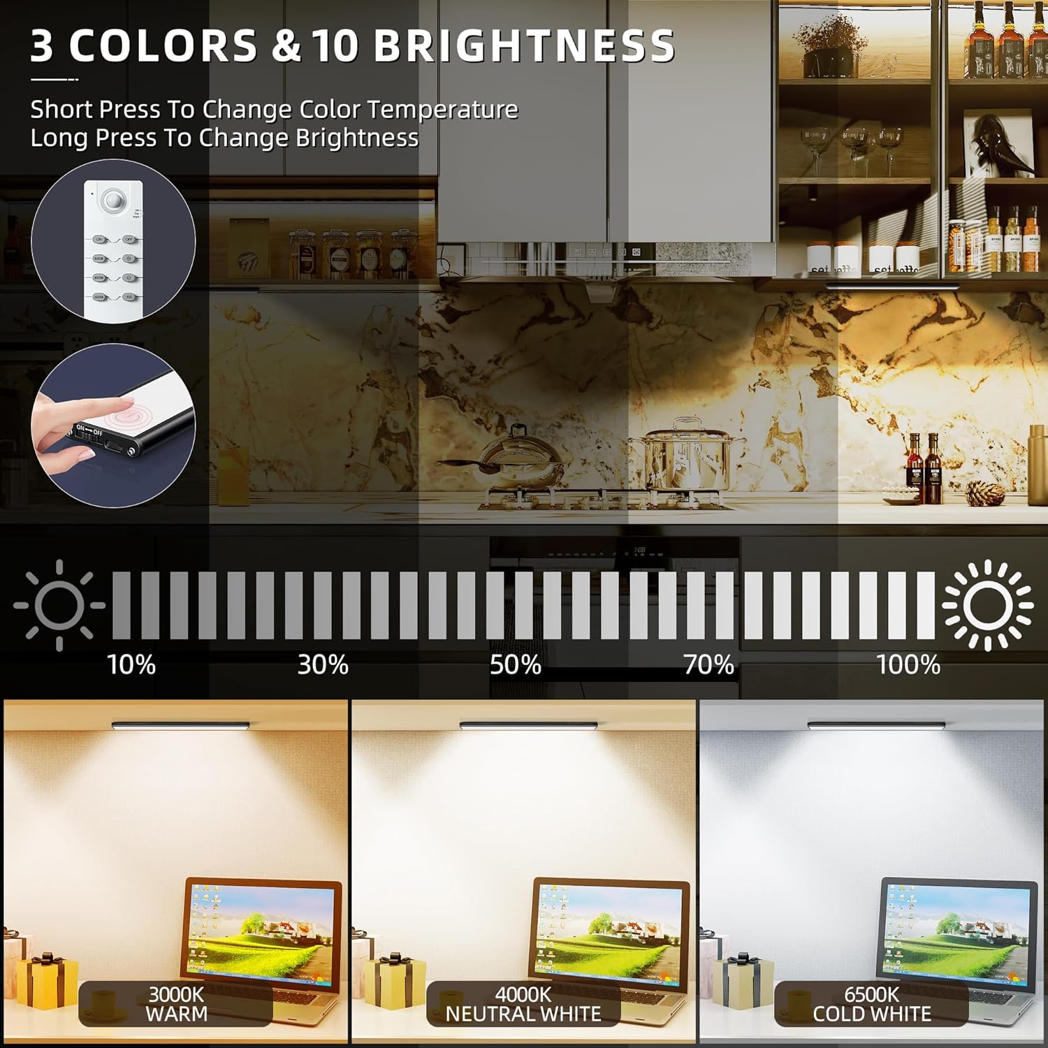 Under Cabinet Lighting,134 LED Cordless Motion Sensor Light Indoor, Rechargeable Closet Lights Battery Operated,Dimmable & 3 Color Temps,Magnetic Under Counter Lights for Kitchen, Closet (40CM,5Pack)