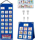KIKIGOAL Kids Visual Schedule Calendar Chart, 2 in 1 Autism Daily Chore Routine Chart with 70 Cards Autism Learning Materials Kids Visual Behavioral Tool Wall Planner for Home School (Blue)