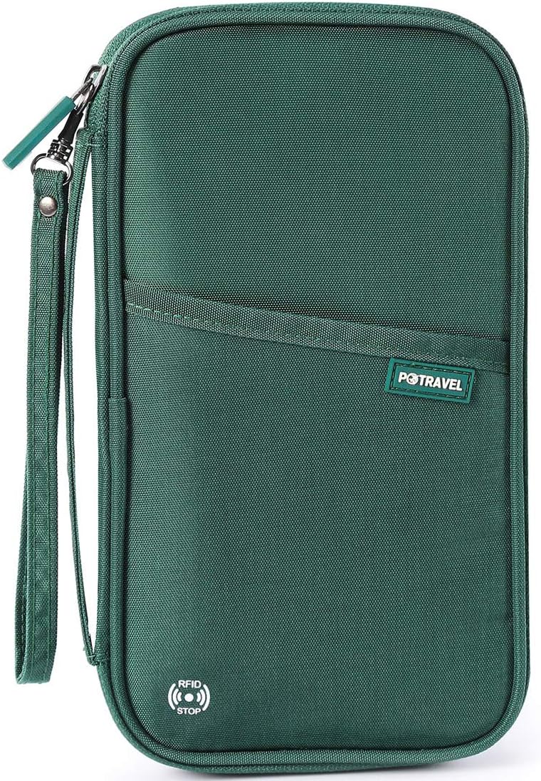 VanFn RFID Travel Passport Wallet, Family Passport Holder, Trip Document Organizer P.Travel Series (Nylon - Green)