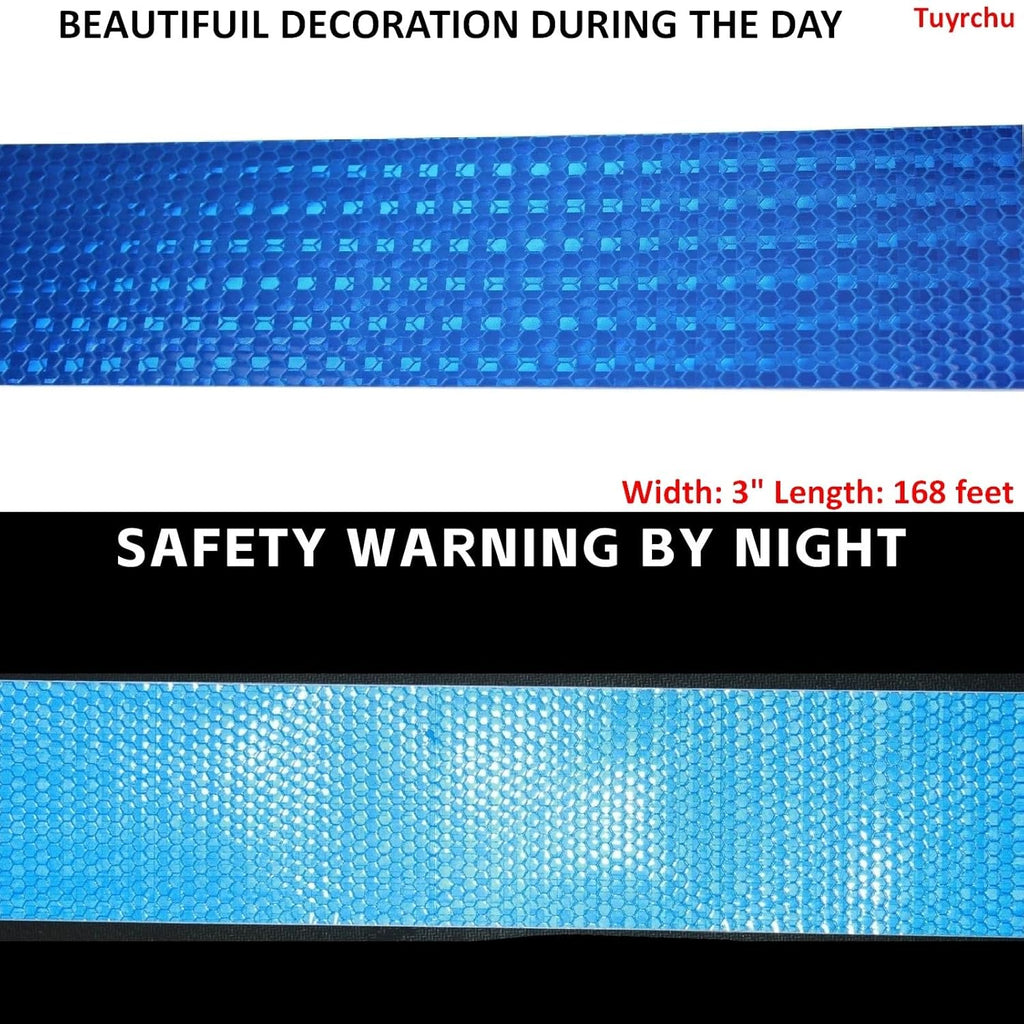Blue Reflective Tape 3 inch Wide, Outdoor Waterproof High Visibility Warning Industrial Marking Tape, Safety Stickers (168 feet)