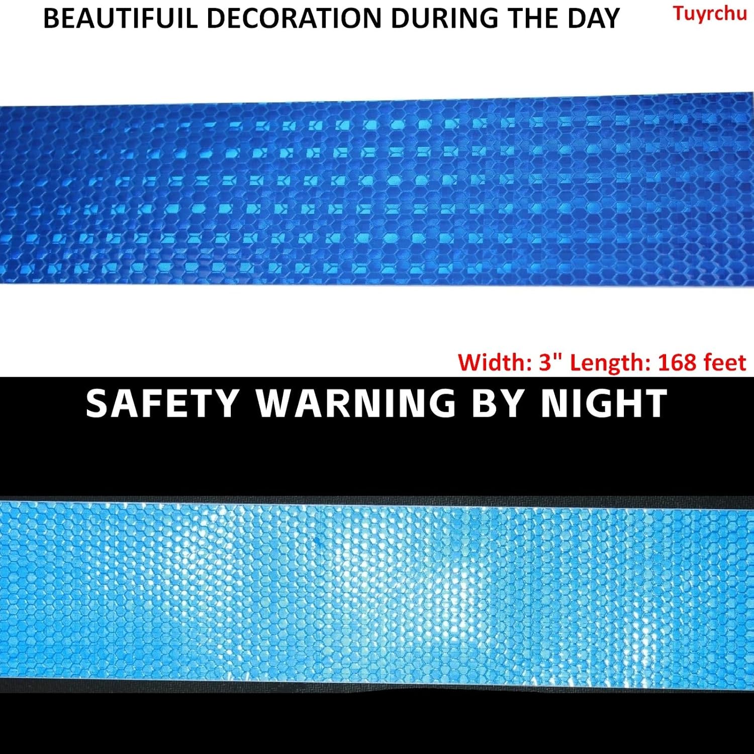 Blue Reflective Tape 3 inch Wide, Outdoor Waterproof High Visibility Warning Industrial Marking Tape, Safety Stickers (168 feet)