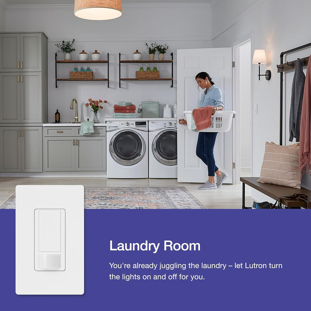 Lutron Maestro Motion Sensor Light Switch Indoor for Bathroom, Garage, Laundry Room, Closet, Occupancy Sensor Light Switch, Single-Pole, No Neutral, MS-OPS5M-WH