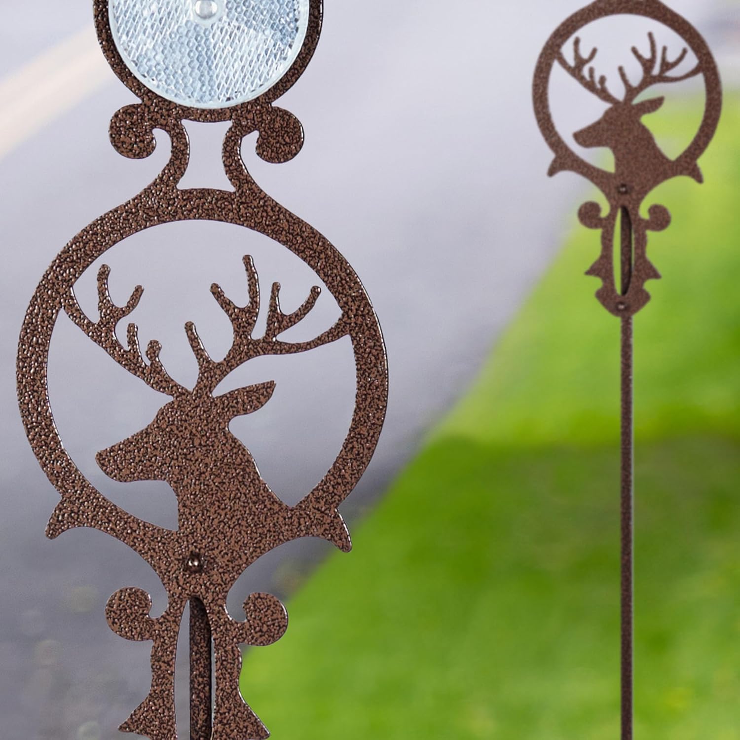 Touch of Class Pathways Reflective Driveway Marker Stake Set of Two for Outdoor Use | Buck Deer Design with Antlers | Personalized Tall Reflector Set of 2 | Weathered Bronze Durable Finish