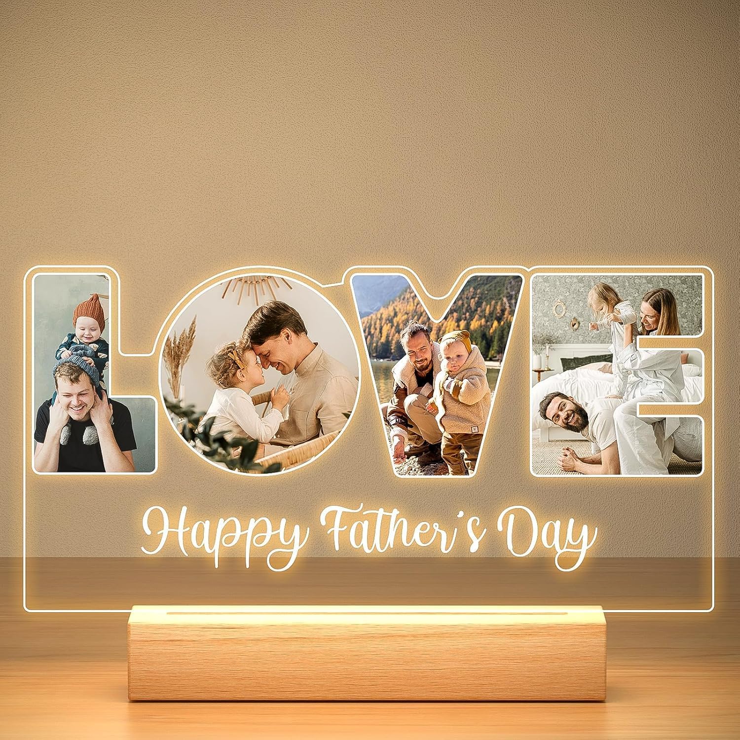 Custom Picture Frames with Photo, Customized Picture Frame, Personalized Photo Frame with Night Light, Personalized Valentines Day Gifts for Dad