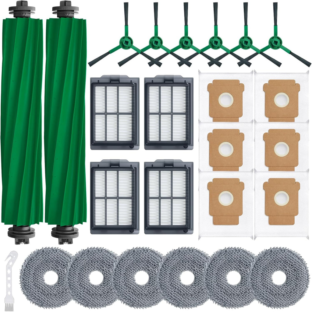 Plus 405 Combo Replacement Parts for Roomba Plus 405 Combo Plus 505/ 507Combo Robot Vacuum Cleaner Parts with 2 Roller Brush, 4 HEAP, 6 Mops, 6 Dust Bags, 6 Side Brushes, 1 Clean Brush