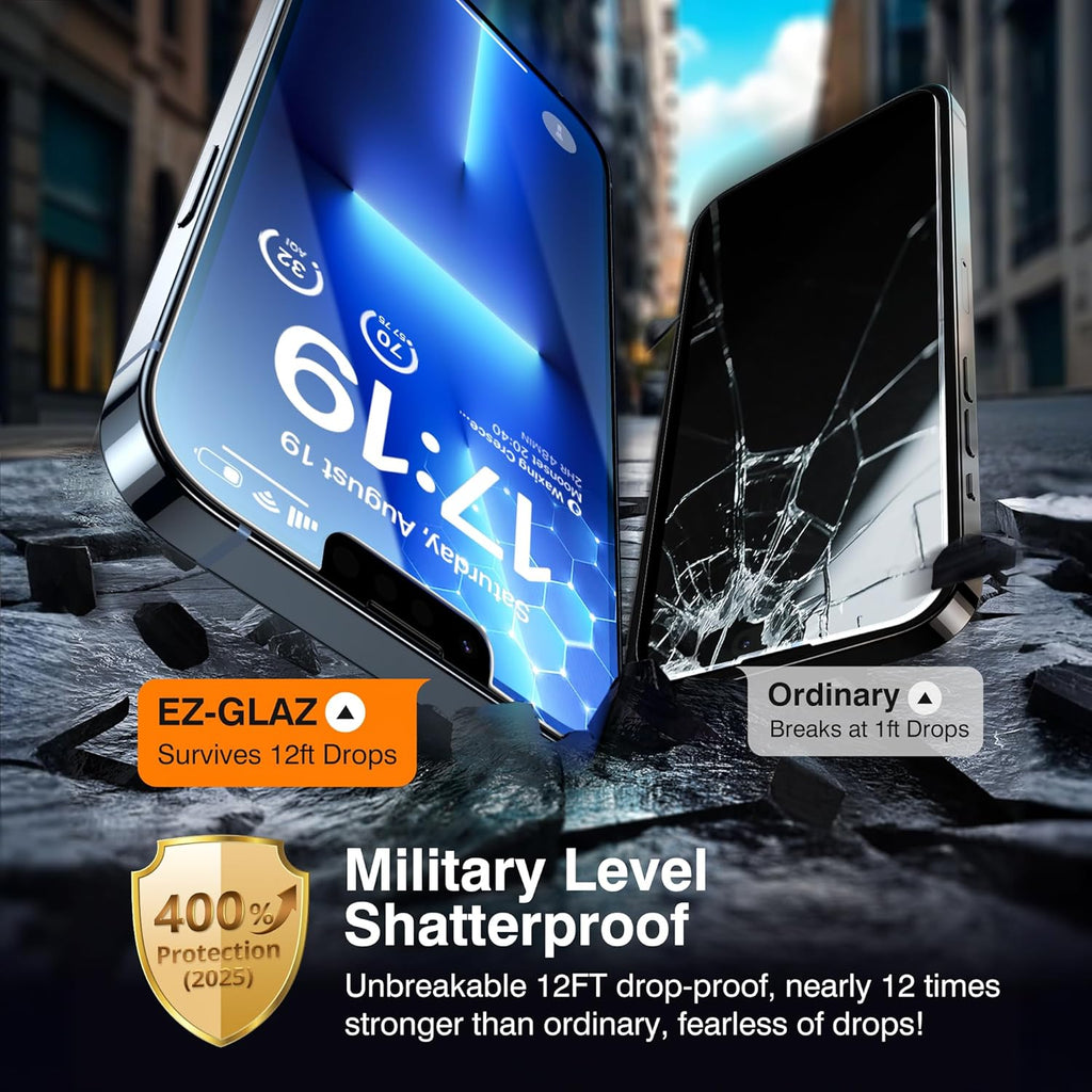 EZ-GLAZ-4+2 Pack for iPhone 13 Pro Max Privacy Screen Protector[6.7 inches] With Camera Lens Protector, [Drop Protection] 9H Hardness Full Coverage Anti-Spy Tempered Glass Film, Easy to install