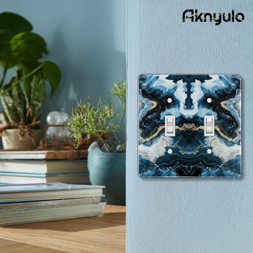 Luxurious Blue and Gold Marble Wall Plate Acrylic Double Hole Outlet Light Switch Plate Outlet Acrylic Covers Light Switch Cover
