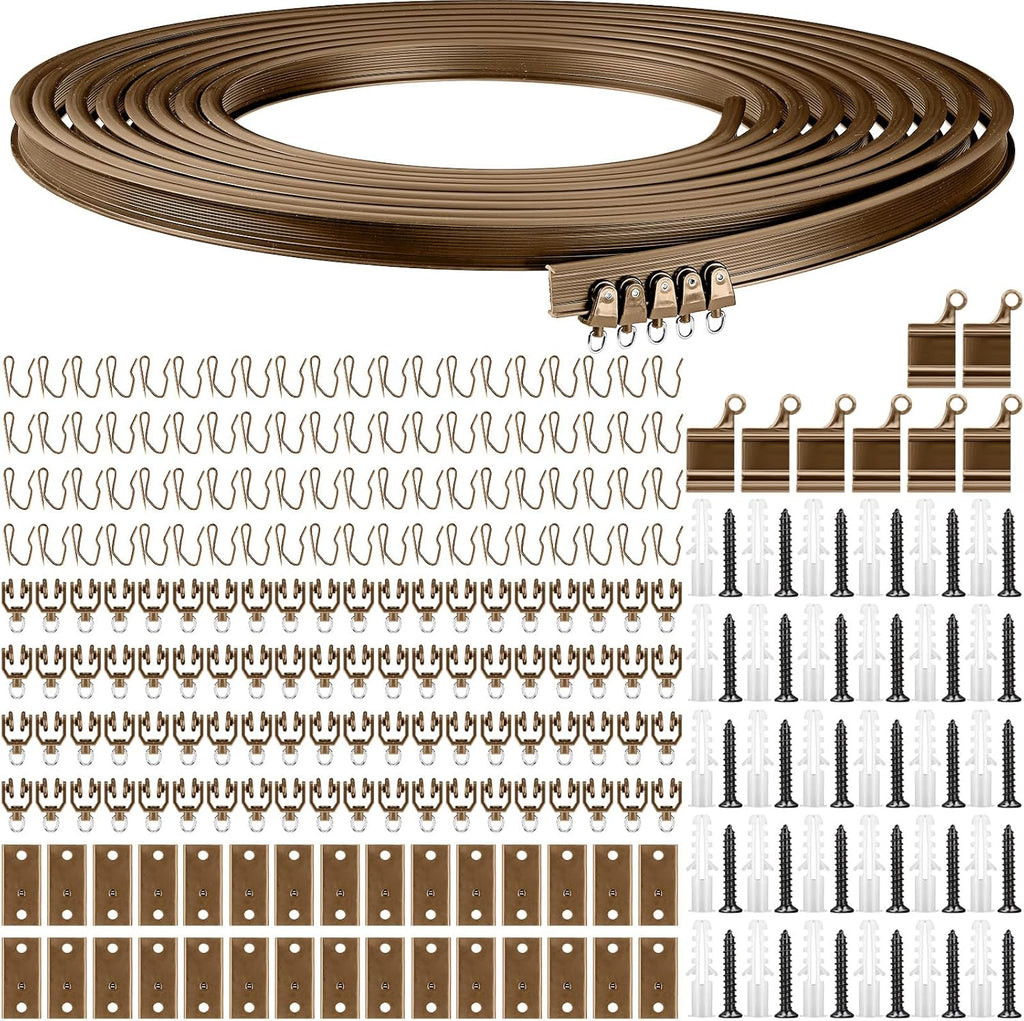 Jetec Curtain Tracks Ceiling Flexible Curtain Track Bendable Rail Curved Wall Mounted for Living Room Bedroom Divider Rod RV(10 Meter/ 32.8 Feet,Brown)