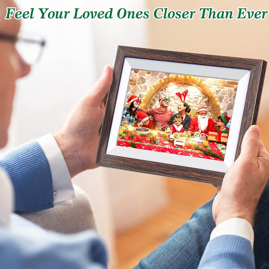 Frameo-Digital-Picture Frame 10.1 Inch Electronic-Digital Photo Frame with IPS Touch Screen HD Display, Smart WiFi Photos or Videos Farme via Free Frameo APP (Brown Wood Frame)