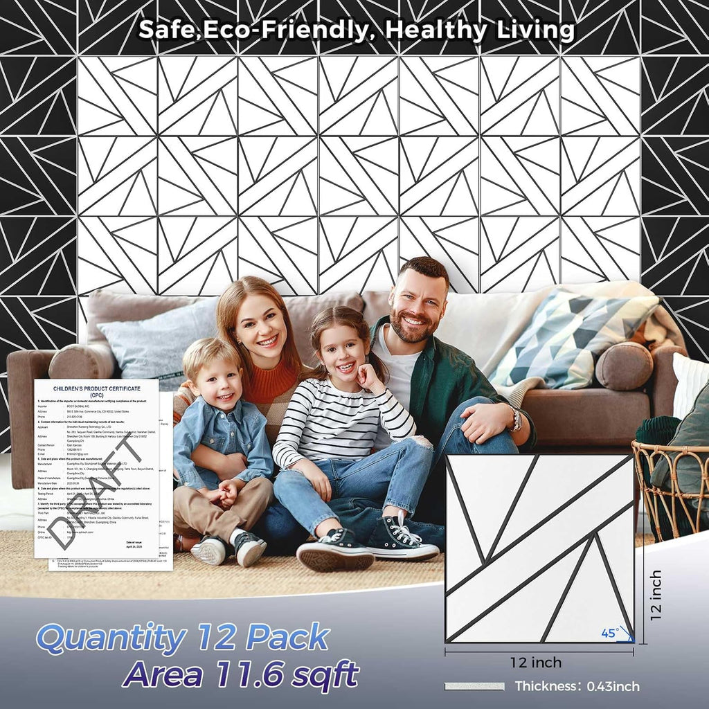 12 Pack 2-Layer Large Soundproof Wall Panels, 12x 12 x 0.43 in Sound Proof Foam Panels for Walls, 1.2lb/ft* High Density,3D Acoustic Panels,Artistic Noise Dampening Panels White&Black