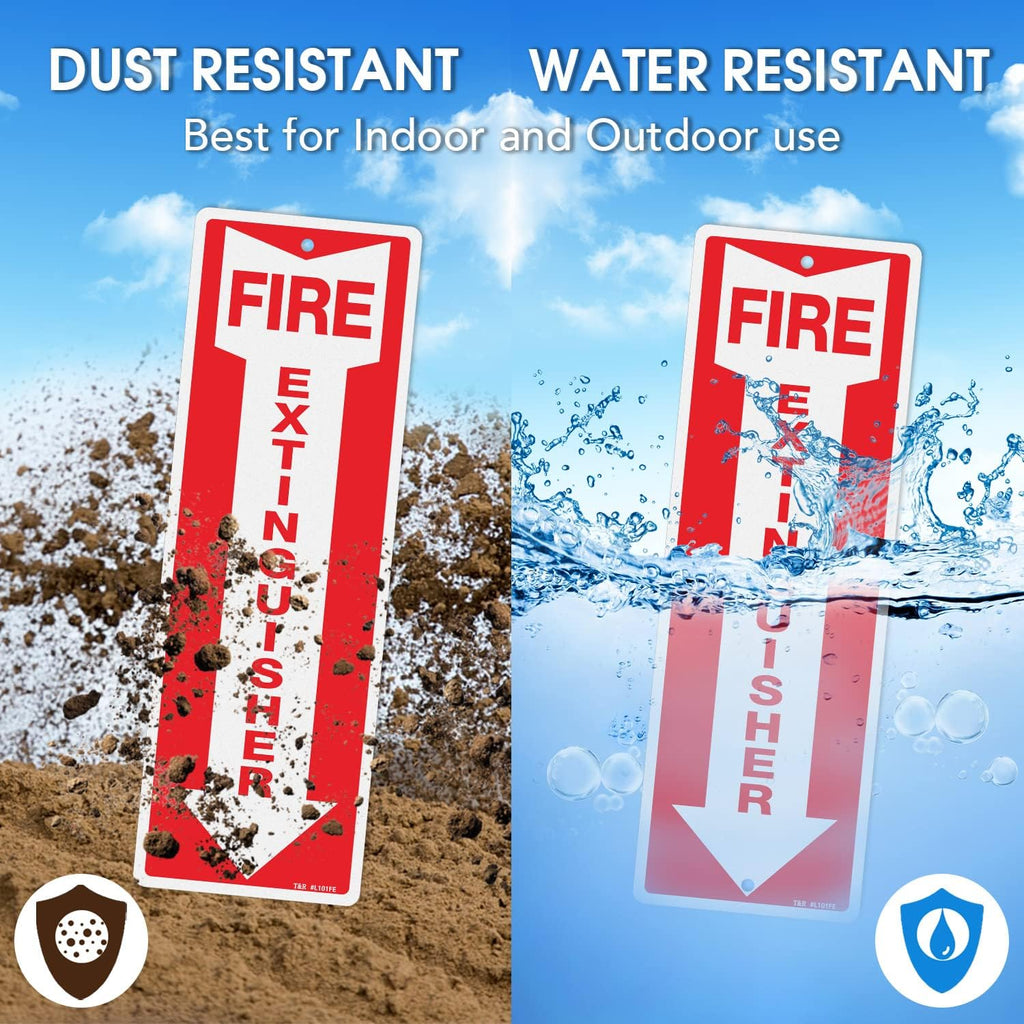 T&R Metal Fire Extinguisher Sign - 12 Pack - 12"x4" .040 Rust Free Heavy Aluminum, Reflective, Waterproof, Weatherproof and Fade Resistant, 2 pre-drilled holes, Easy to Install Indoors and Outdoors
