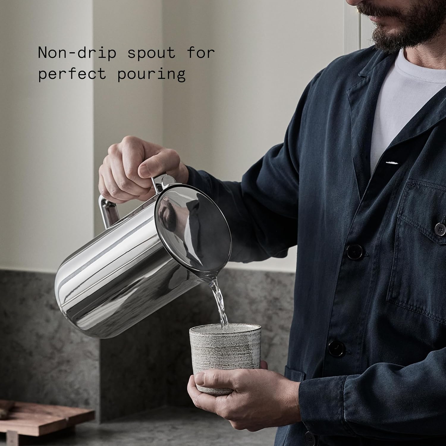 Aarke Stainless Steel Kettle - Perfect for Coffee and Tea Maker Enthusiasts, Non-Drip Spout, Double-Wall Construction, Dry Boil Protection, Heat-Safe Handle, LED Cool-Down Indicator, 1.2L (Steel)