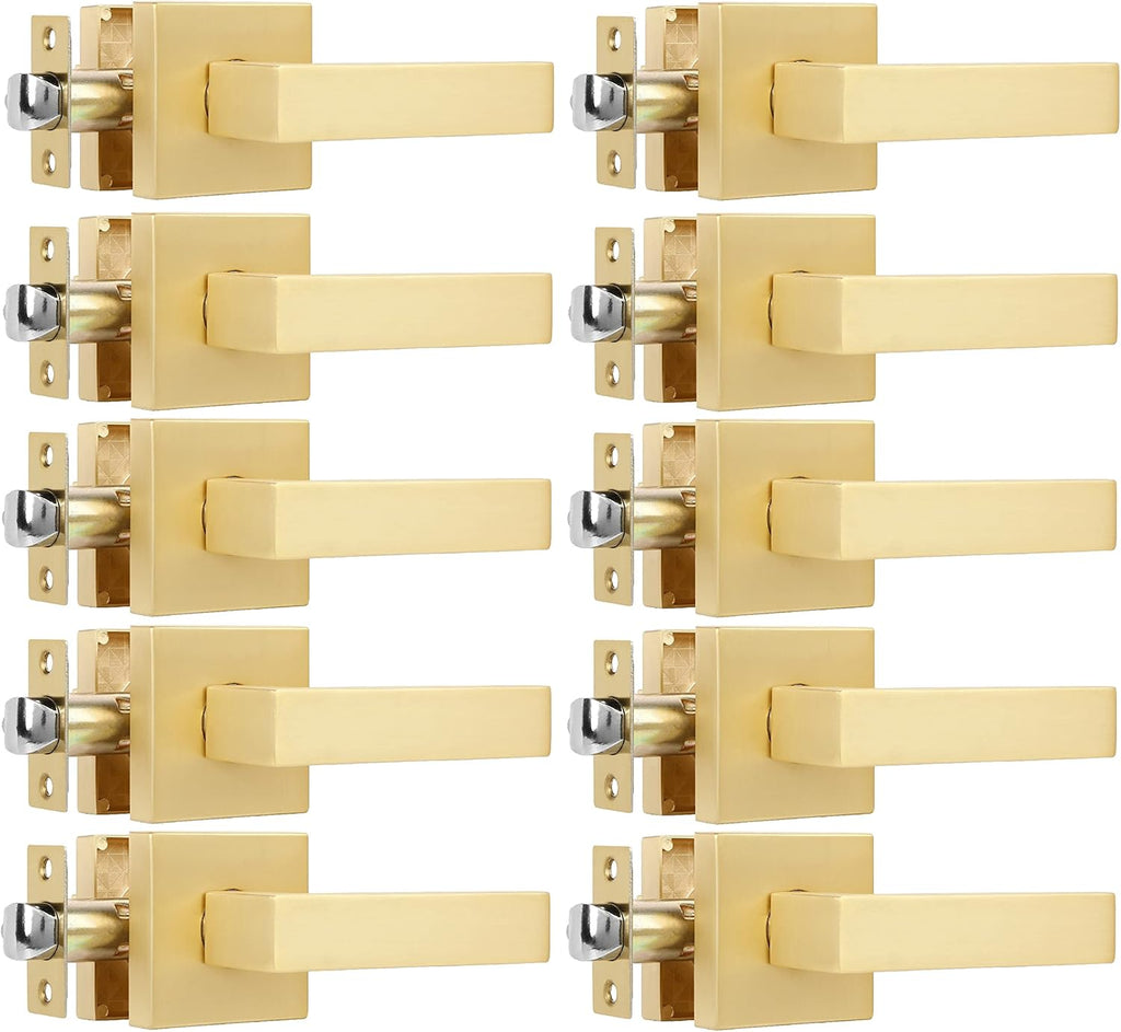 10 Pack Heavy Passage Door Levers Keyless Modern Stain Brass Door Lock Hardware, Left/Right Hand Reversible, Interior Locks for Hall or Closet Door Handles Non-Locking Lever Set
