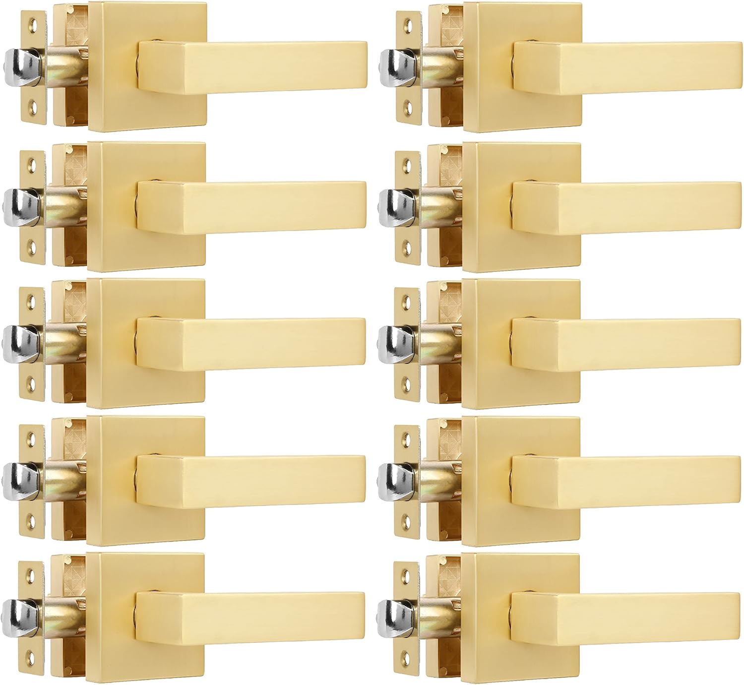 10 Pack Heavy Passage Door Levers Keyless Modern Stain Brass Door Lock Hardware, Left/Right Hand Reversible, Interior Locks for Hall or Closet Door Handles Non-Locking Lever Set