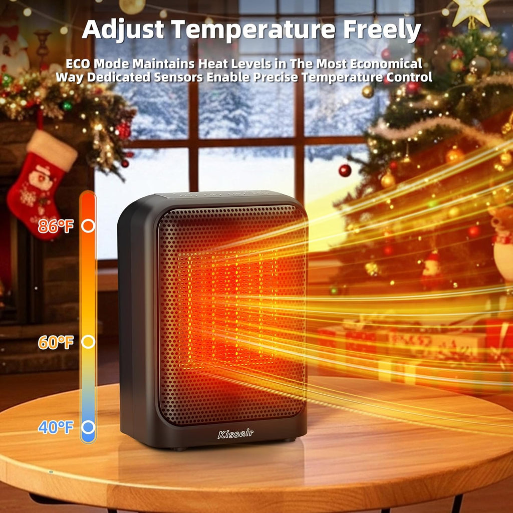 Space Heater, 1400W Electric PTC Ceramic Heaters Indoor Portable 2S Fast Heating with Thermostat, LED Display, ECO & Sleep Mode, Quiet Small Heater with 24H Timer, Tip-Over Protection, Black