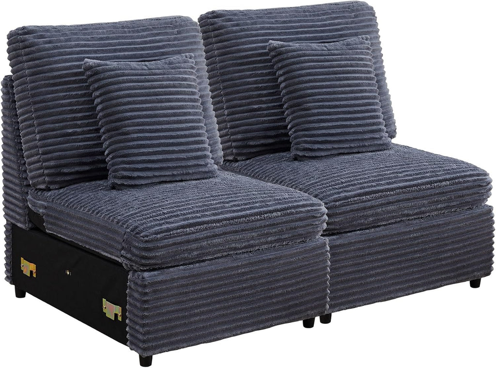 LEVNARY Modular Armless Chair Set of 2, Faux Rabbit Fur Upholstered Single Seat for Sectional Sofa Expansion (Gray)