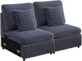 LEVNARY Modular Armless Chair Set of 2, Faux Rabbit Fur Upholstered Single Seat for Sectional Sofa Expansion (Gray)