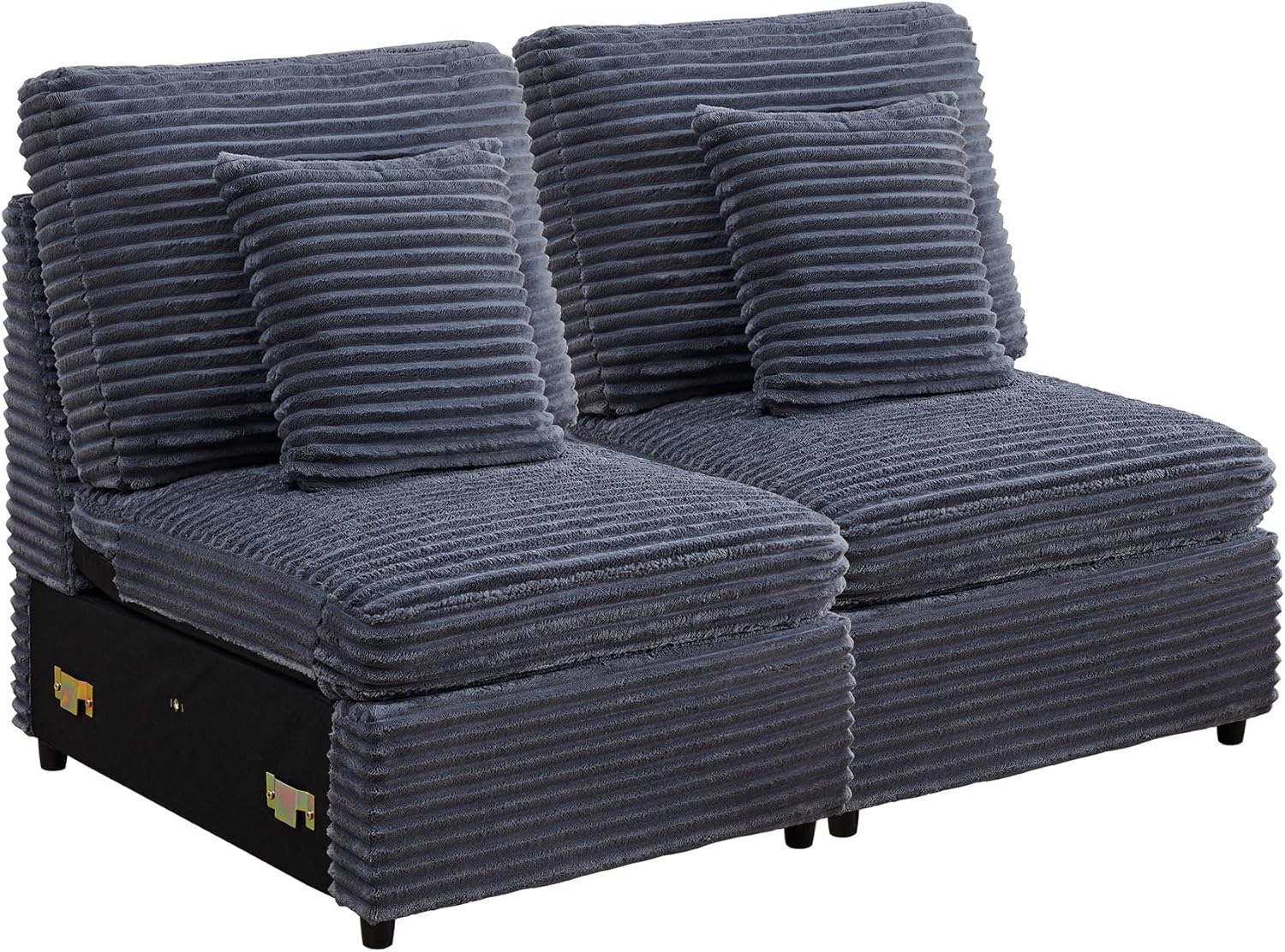 LEVNARY Modular Armless Chair Set of 2, Faux Rabbit Fur Upholstered Single Seat for Sectional Sofa Expansion (Gray)