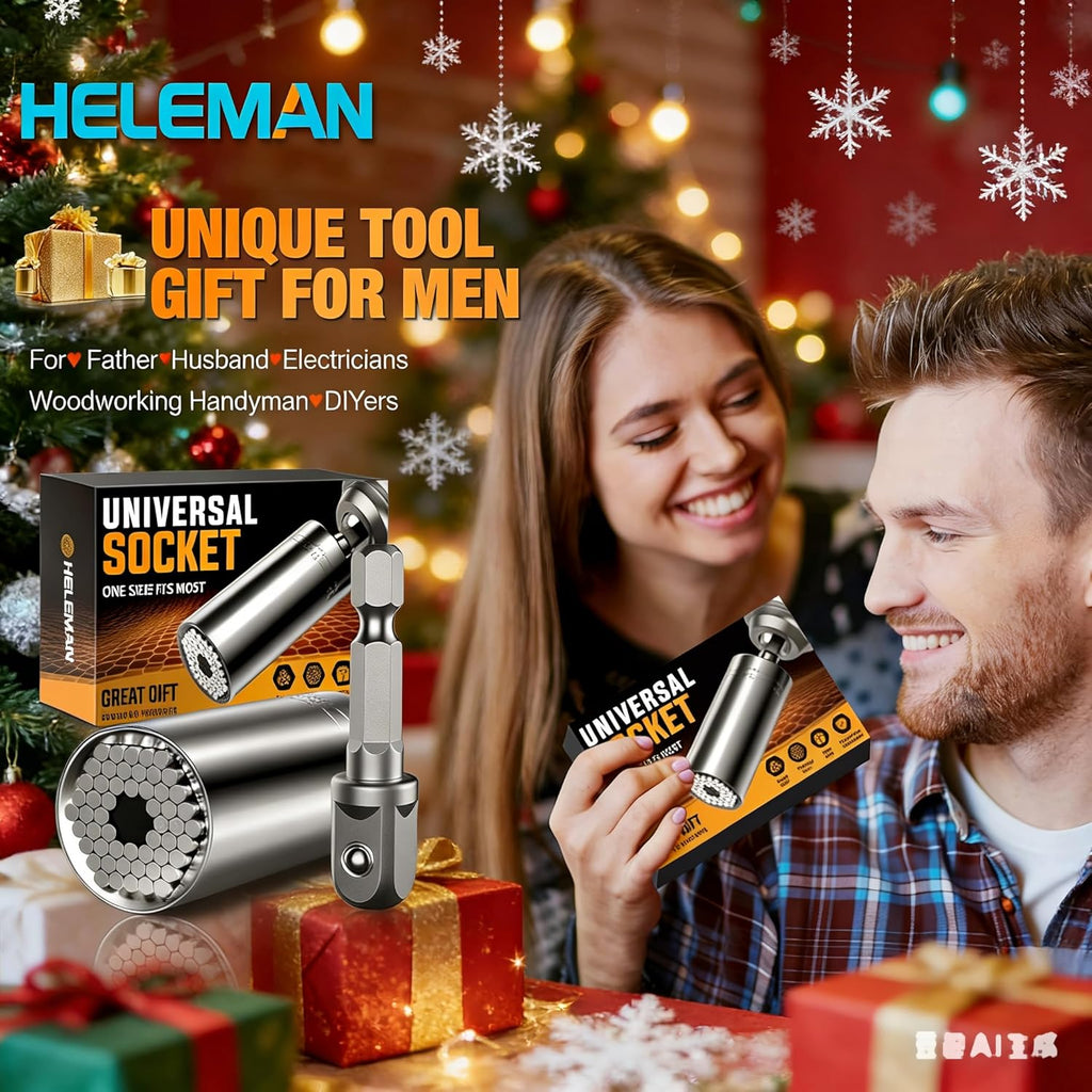 Stocking Stuffers for Men Gifts Christmas Super Universal Socket Tools Gifts for Men: Socket Set with Power Drill Adapter(7-19 MM) Cool Stuff Gadgets for Women Birthday Gifts for Dad Husband Adults