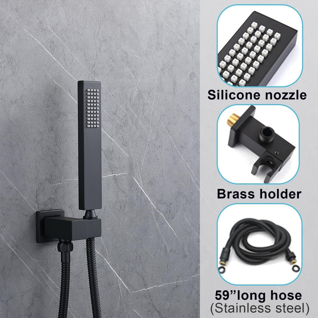 Digital Display Dual Head Shower system Rain Shower System Shower Wall Mount 10 Inch Ceiling Shower Head with 6 Inch Shower Head with shower handheld(Matte Black)