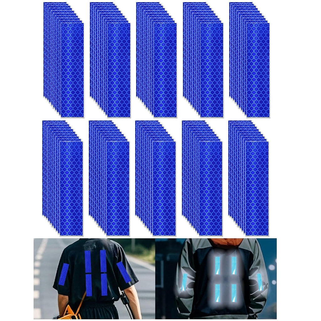 Non Fading Blue Reflective Stickers 1 inch X 4 inch, Outdoor Waterproof High Visibility Warning Safety Adhesive Reflector Tape (100 Pcs)