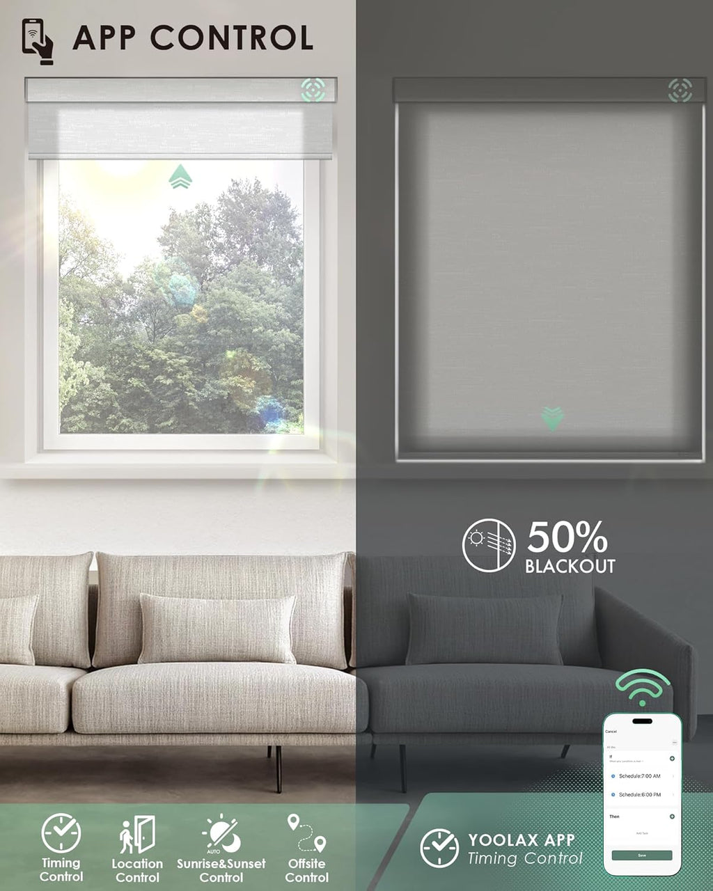 Yoolax Motorized Blinds with Remote, Light Filtering Smart Blinds Work with Alexa Google Home, Automatic Roller Shades for Indoor Windows Living Room, Custom Size (Jacquard White)