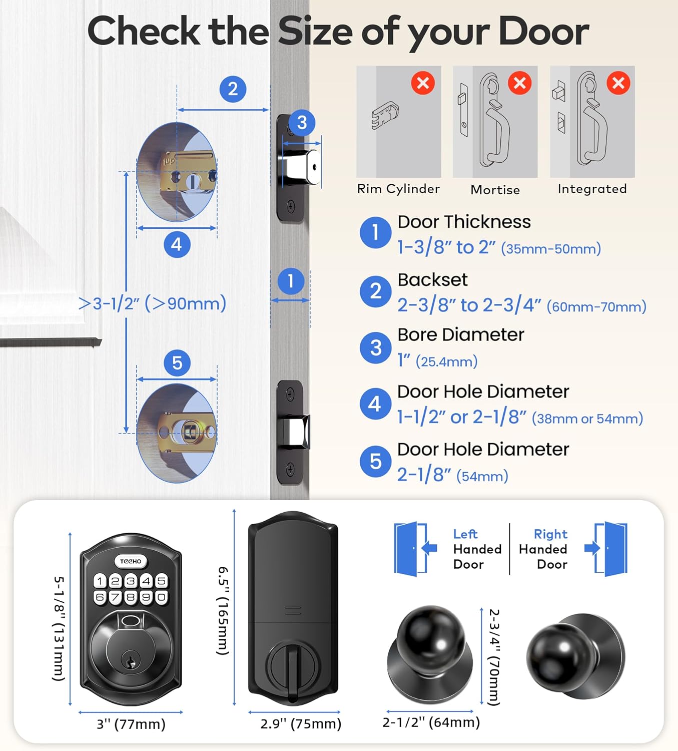 TEEHO TE012W-K WiFi Smart Keyless Entry Door Lock with Handle, Fingerprint Door Knob & Digital Keypad, APP Remote Control, Works with Alexa & Google, Electronic Deadbolt for Front Door, Matte Black