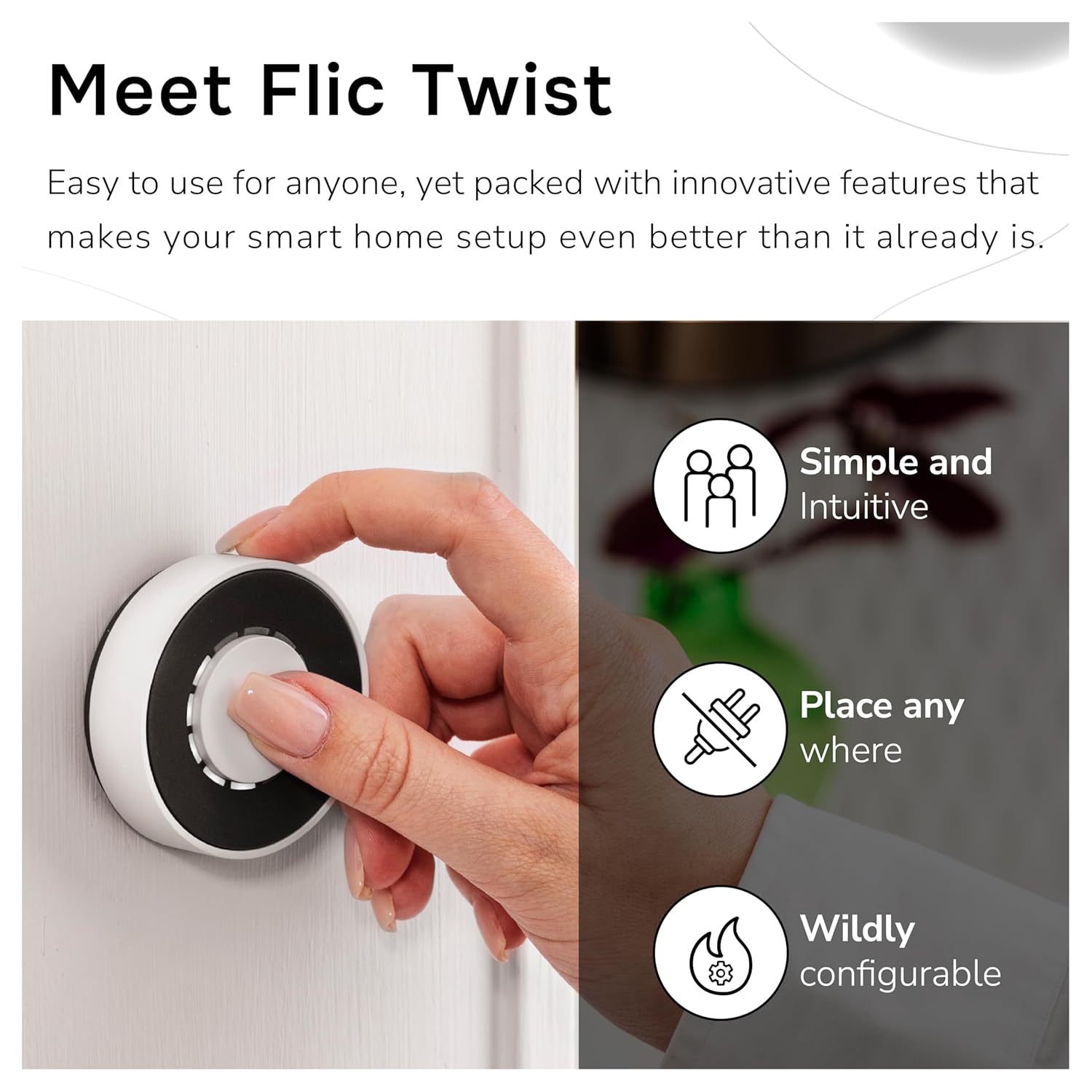 Flic Twist | Smart Home Controller | Works with Matter, Alexa, SmartThings Through Any Flic Hub (White)