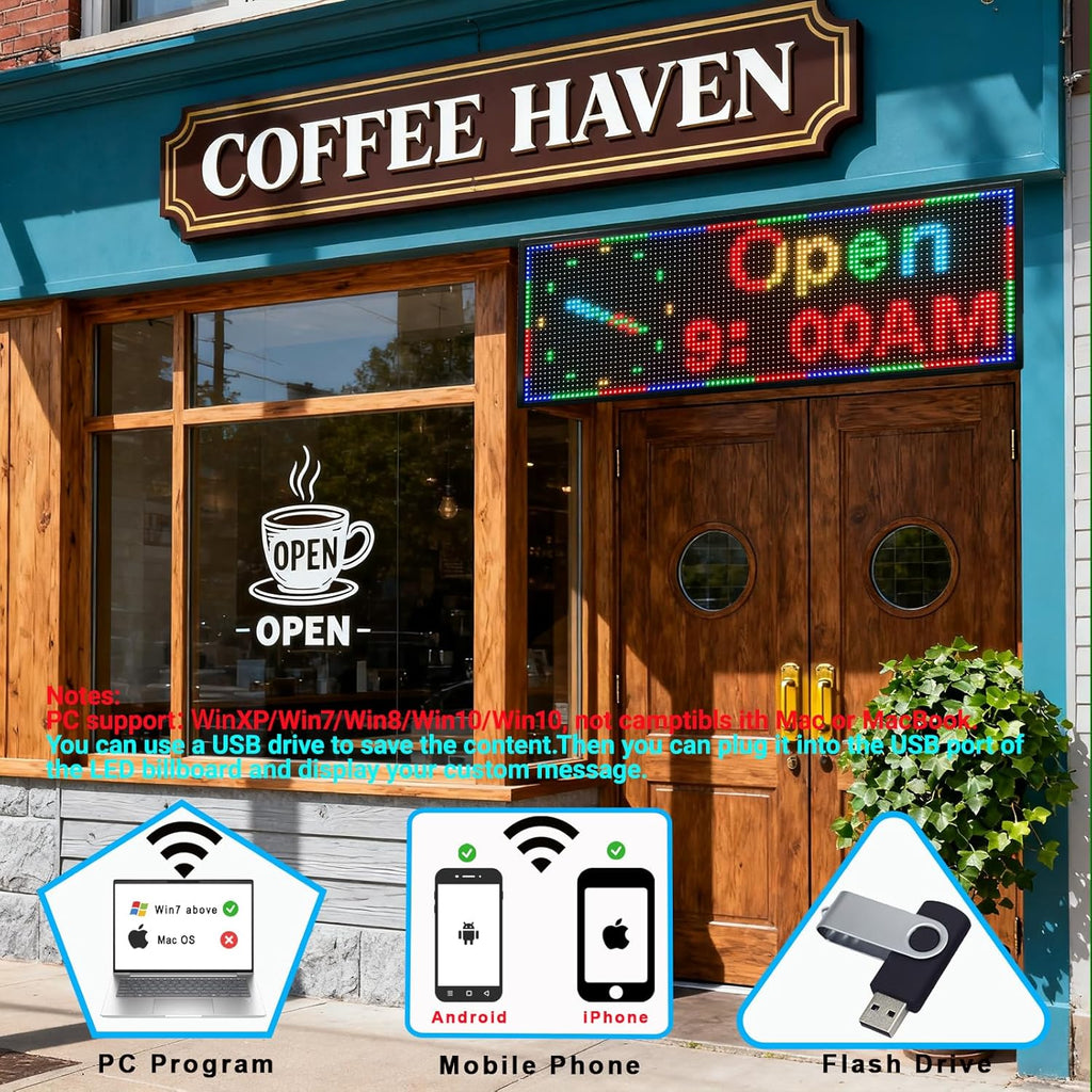 P10 LED Signs, Scrolling Led Programmable Sign Display 39"x14" , Multiple Colors Digital Message Board LED Open Signs For Business, WiFi Control Display Screen Menu Board Custom Banner Word, Outdoor and Indoor
