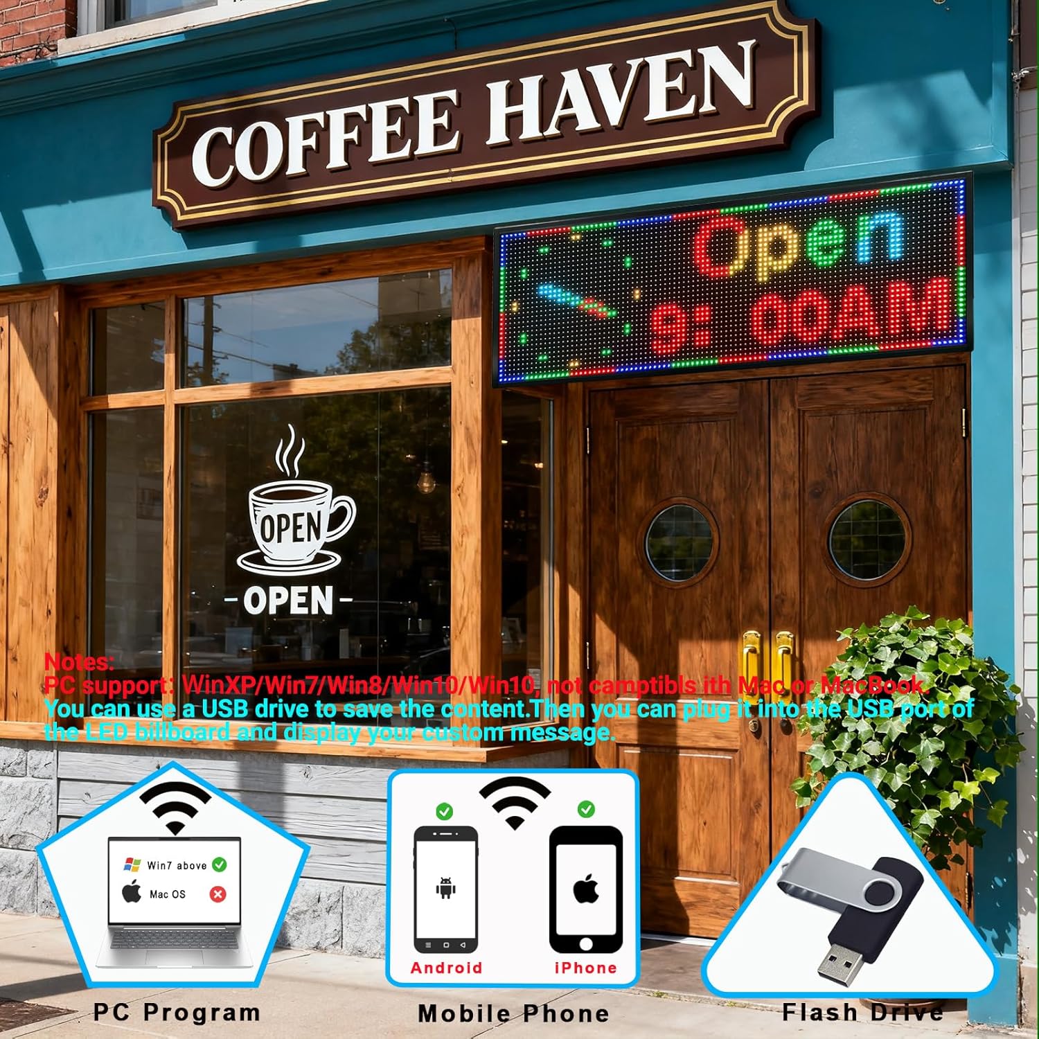 P10 LED Signs, Scrolling Led Programmable Sign Display 39"x14" , Multiple Colors Digital Message Board LED Open Signs For Business, WiFi Control Display Screen Menu Board Custom Banner Word, Outdoor and Indoor