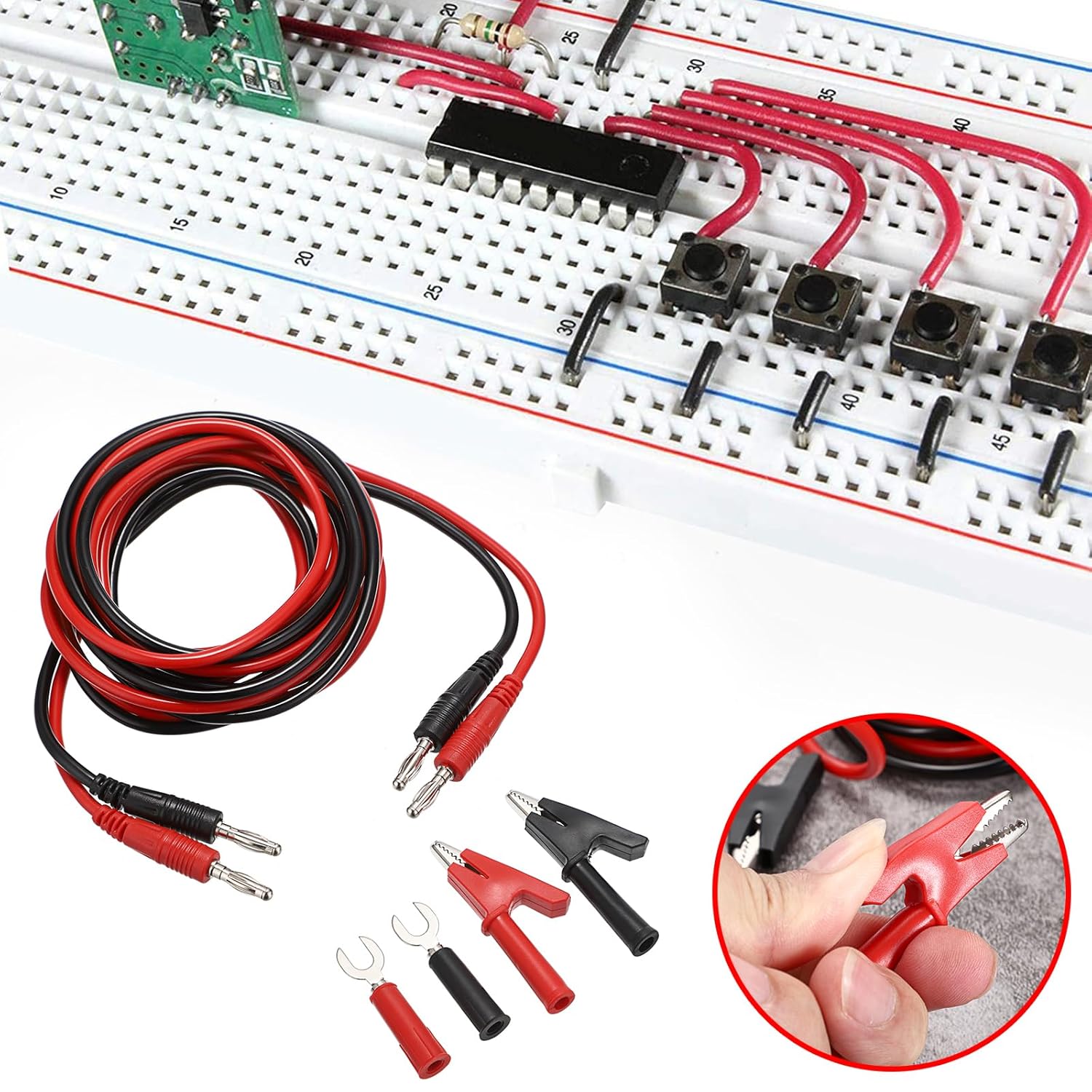 Sumnacon 4 in 1 Banana Plug Alligator Clip Pure Copper Fork Test Lead, 9.8 Ft Multimeter Flexible Test Lead Wire Cable with Protective Jack Copper Clamps for Electrical Testing 1000V/15A