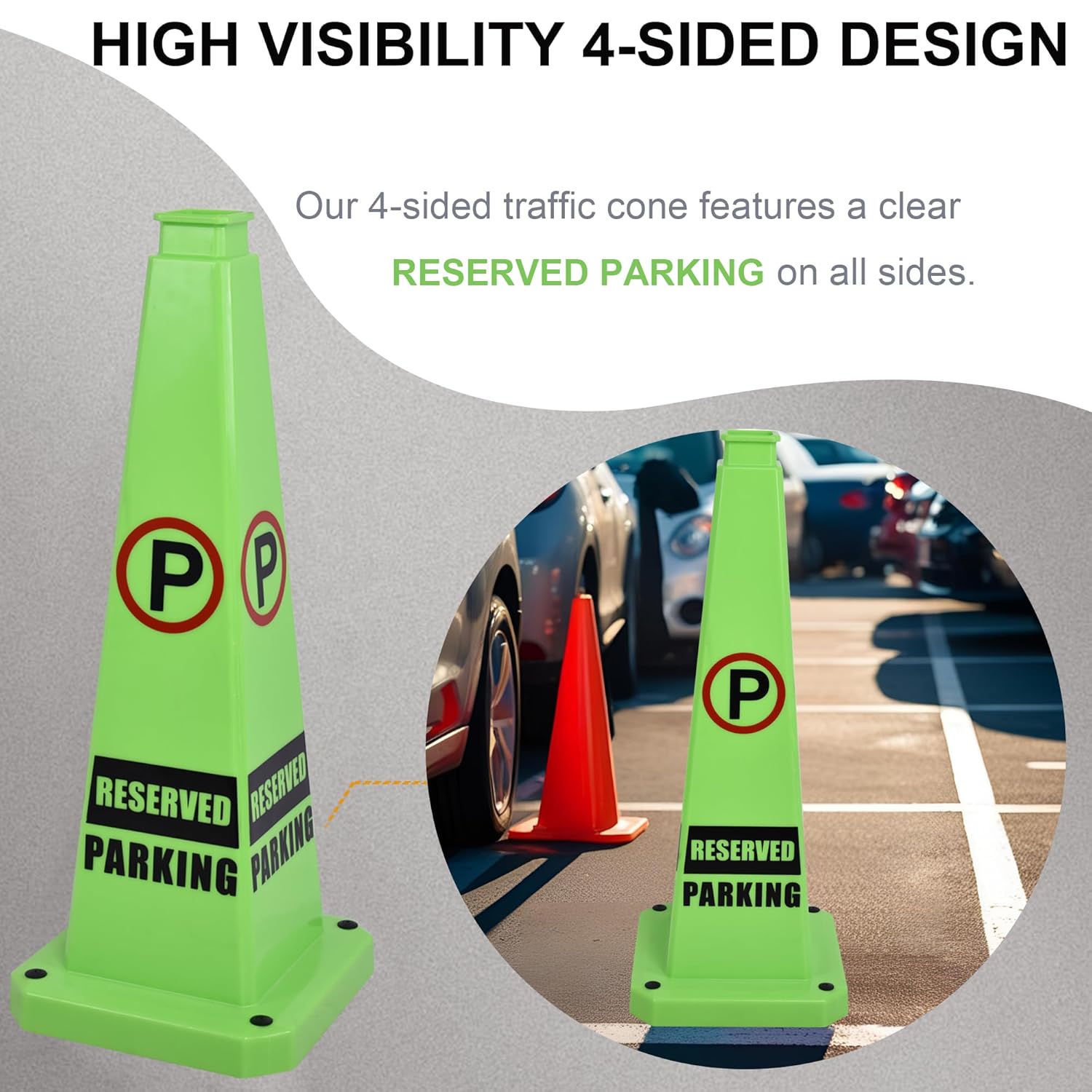 OrangeStar 3-Pack 28" Reserved Parking Cones, Large 4-Sided Message Safety Traffic Cones with Heavy Rubber Base for Indoor Outdoor Use, Parking Lot Control, Driveway Barriers