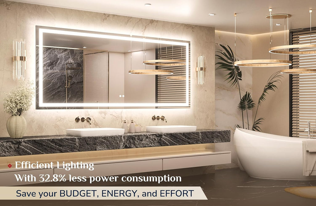 Keonjinn LED Bathroom Mirror 72" x 32" with Frontlit & Backlit, Lighted Mirror for Bathroom Wall with Dimmable 3-Color Lights, Large Anti-Fog Mirror, HD Tempered Glass, UL-Listed LED Driver