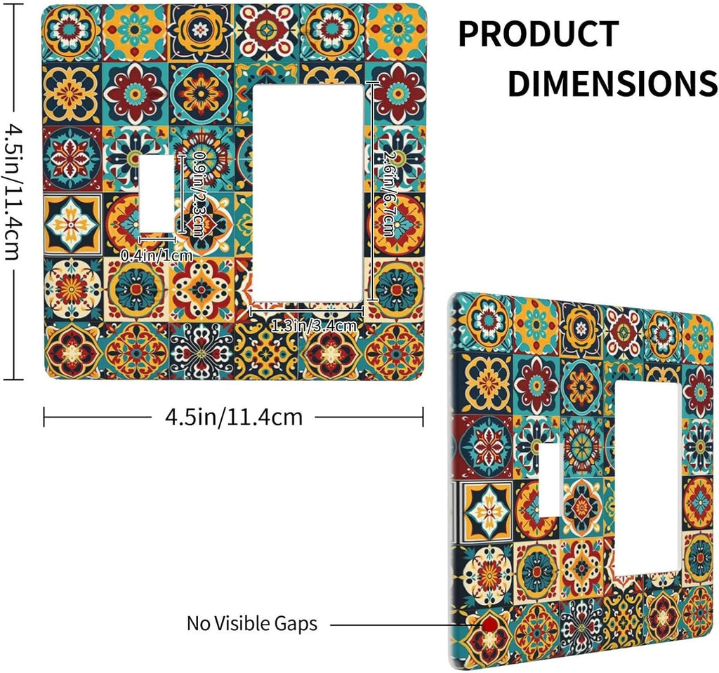 Outlet Covers Mexican Talavera Colorful Mosaic Tiles 1 Toggle 1 Rocker Combination Decorative Wall Plate Electrical Switch Plates Light Switch Cover Plate For Bathroom Kitchen Decor