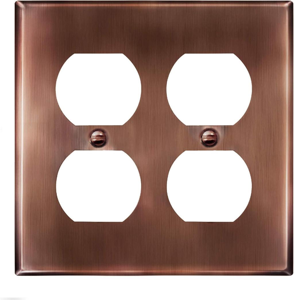 ENERLITES Antique Copper Double Duplex Receptacle Metal Wall Plate, Outlet Cover, Corrosion Resistant, Standard Size 2-Gang 4.50" x 4.57", Stainless Steel 201, 7722-AC