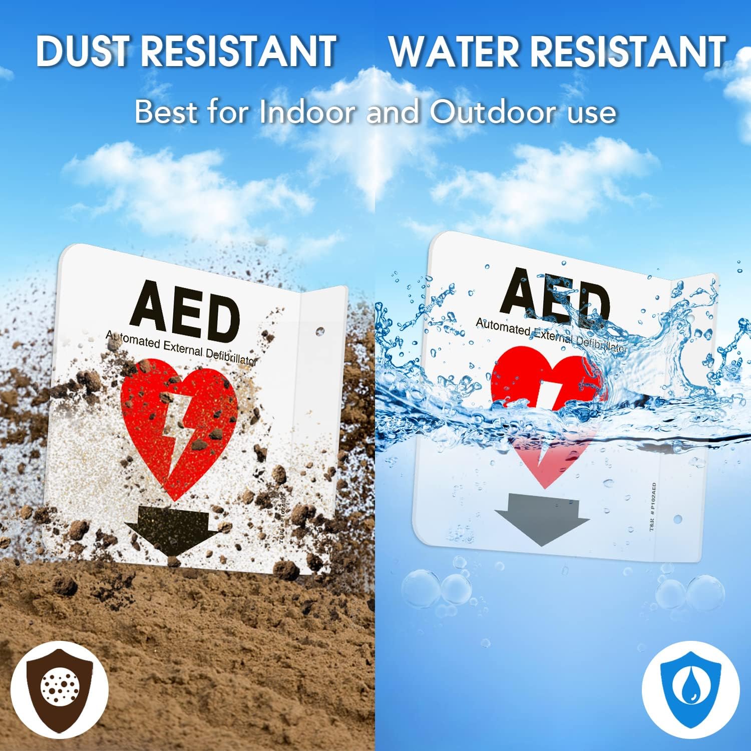 T&R AED Sign, Automated External Defibrillator with Down Arrow - 8 Pack - 6 x 6 Inches Acrylic, 2 pre-drilled holes, Includes Matching Screws, Use for Office/Business