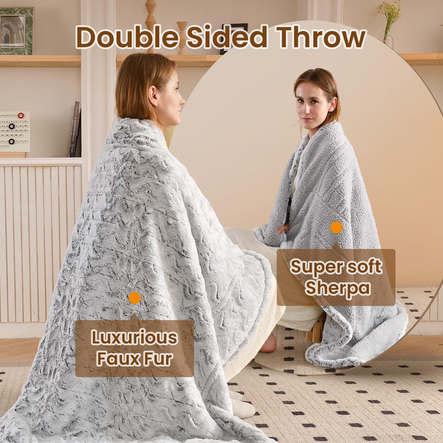 Bearhug Heated Blanket 6 Heat Settings Electric Blanket, 4-Hour Auto Shut-Off, Luxurious Faux Fur & Sherpa Dual-Sided Heated Throw, Machine Washable, 50 x 60 Inches, Gift-Ready Elegant Packaging