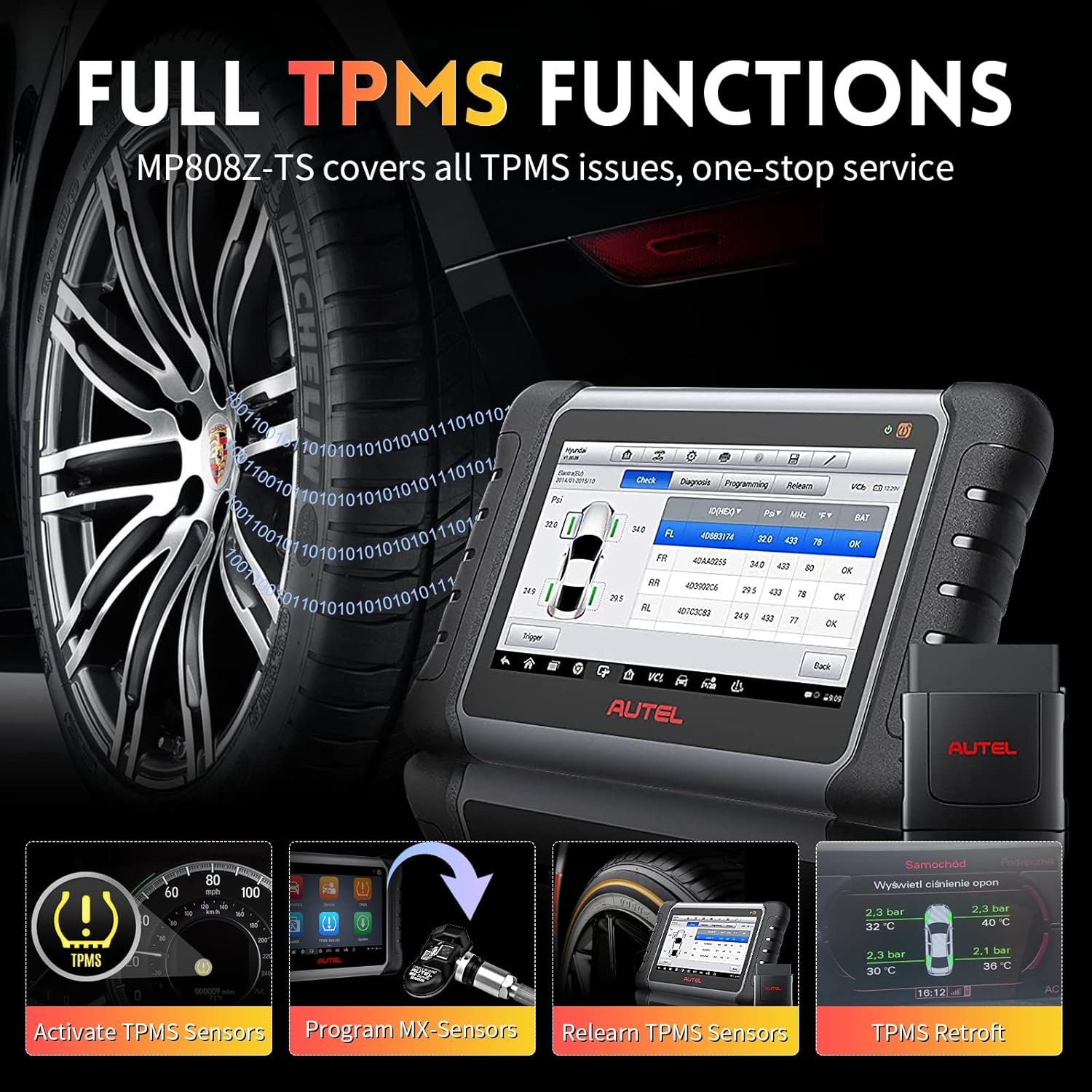 Autel MaxiPRO MP808Z-TS Scanner (2-Year Free Updates) - New ECU Coding Scan Tool with TPMS Relearn Rest Programming, Upgraded of MP808BT PRO /MP808BT, Active Test, 36+Service, Full System Diagnose