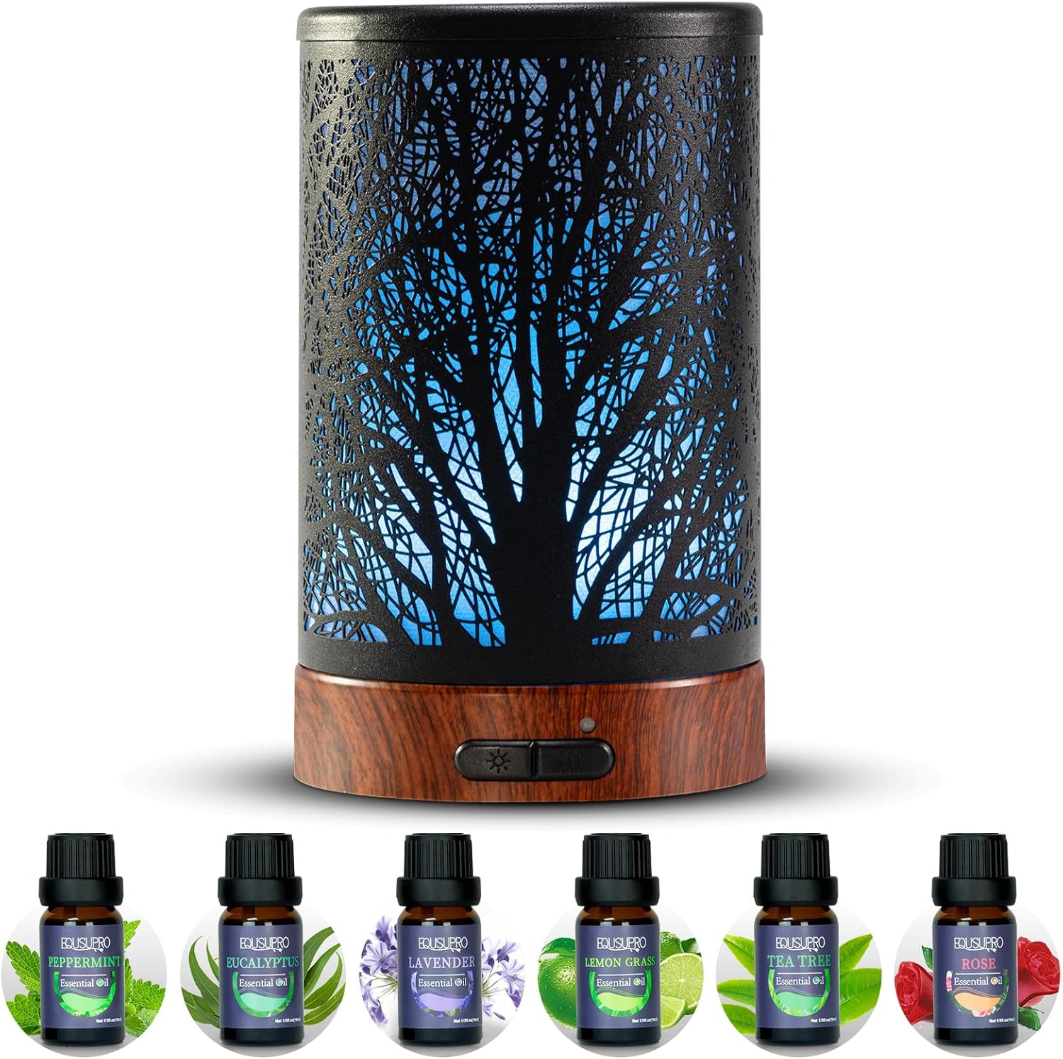 Oil Diffuser with Essential Oils Set – Aromatherapy Oil Diffuser 150ml with 6 Essential Oils Set, Cool Mist Diffusers for Essential Oils, Auto Shut-Off Protection,7 Colors Night Light, Gifts for Mom