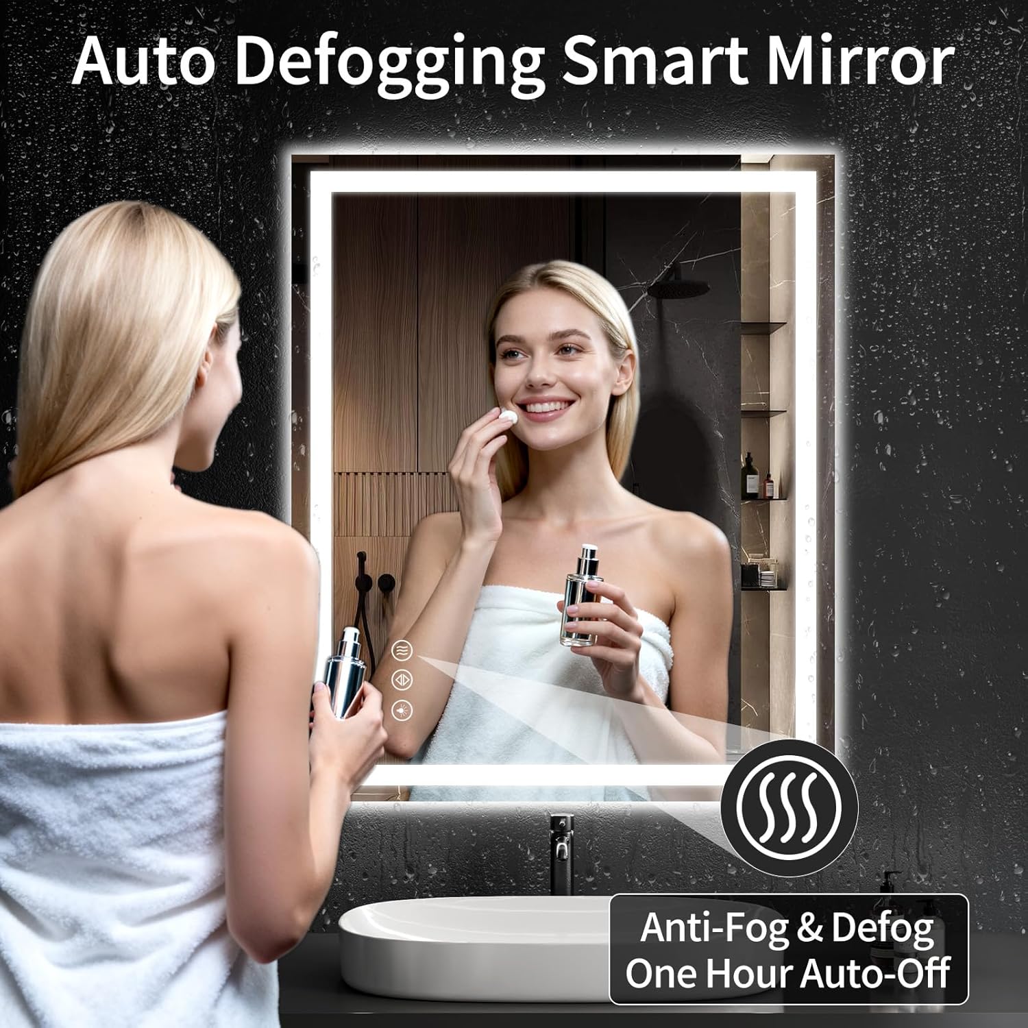 40"x32" LED Bathroom Mirror with Lights, Dimmable, Anti-Fog, Lighted Bathroom Vanity Mirror for Wall, Backlit + Front Lit, Memory Function, Shatter-Proof, Tempered Glass