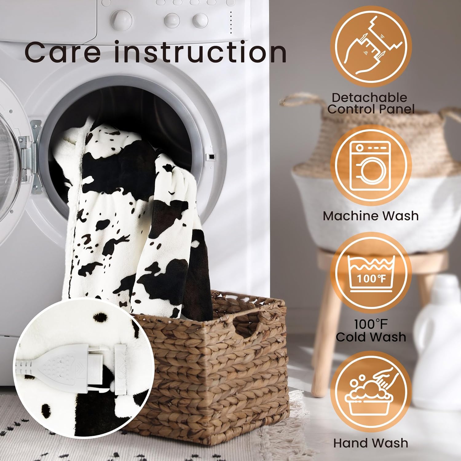 Cow Print Heated Blanket Twin-Heating Electric Blanket Twin with 10 Heat Levels & 10 Hours Auto-Off, Cozy Soft Fleece Sherpa, Washable, 62 x 84 Inches Cow Print White