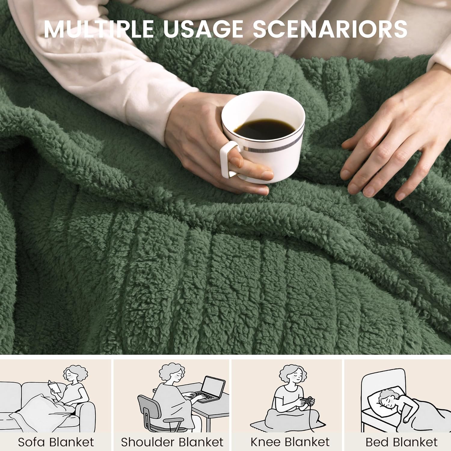 Heated Blanket Electric Blanket Throw - Fast Heating Blanket Throw Double Sided Sherpa Ultra Soft Cozy with 10 Heating Levels & 2-10 Hours Auto Off, Mashine Washable, 50 x 60 Inches, Green