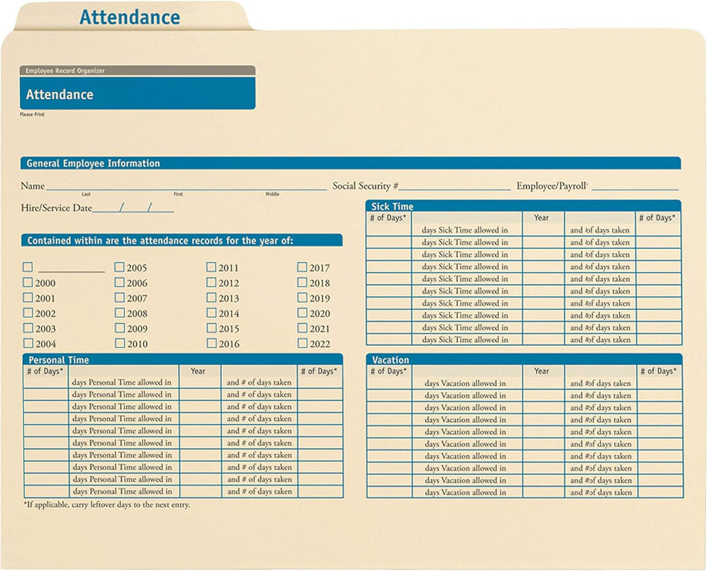 ComplyRight Attendance Folders | 11.75” x 9.5” | HR and Employee Management | 25-Pack