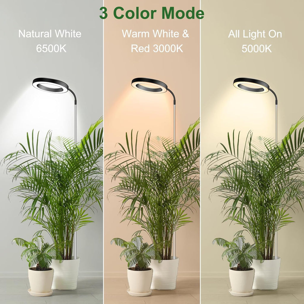 Wolezek Grow Lights for Indoor Plants Full Spectrum, 80 LEDs 3 Colors Grow Light, 65in Large Plant Lights for Indoor Growing with 360°Gooseneck, 6/12/16H Timer, 5 Brightness, Height Adjustable, Black