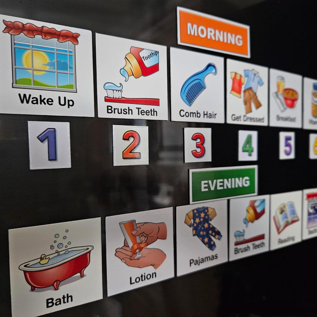 Kids Visual Schedule Magnets and Headings: SchKIDules 93Pc Home Collection for Daily Routines, Chores, Executive Functioning, Behavioral Supports, Communication-Good for Toddlers, ADHD, Autism