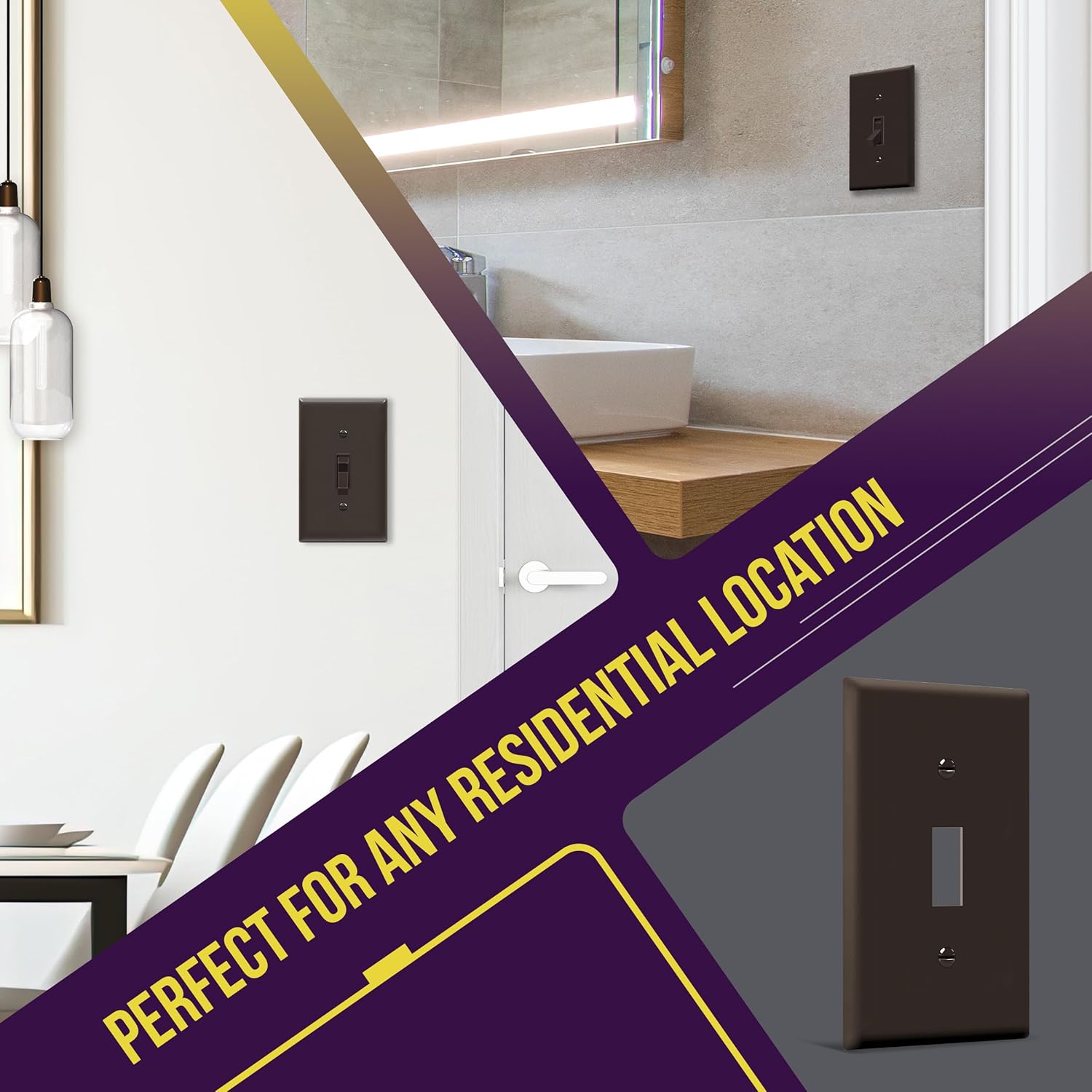 ENERLITES Toggle Light Switch Wall Plate, Gloss Finish, Standard Size 1-Gang 4.50" x 2.76", Unbreakable Polycarbonate Thermoplastic, 8811-BR-10PCS, Brown (10 Pack)