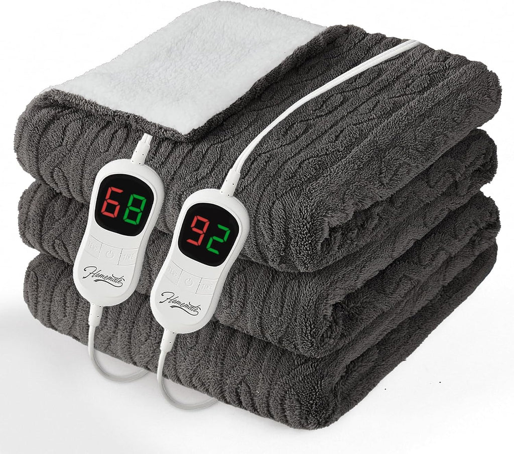 Homemate Electric Heated Blanket Queen - 84"x90" Heating Bed Blankets Throw with 10 Heating Levels 8 Hours Auto Off Fast Heating Over-Heated Protection Ultra Soft Warm Flannel ETL Certified