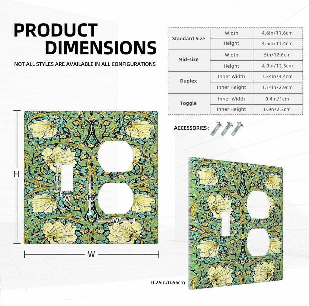 Wallplates William Morris Vintage Floral Yellow Flowers Green Leaf 1 Toggle 1 Duplex Switch Plate Electrical GFCI Faceplate Decorative Light Switch Covers for Bedroom living Room Decor