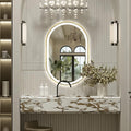 Niccy Oval LED Mirror for Bathroom, 40x24 Front Lit + Backlit Vanity Mirrors with Light Anti-Fog, Shatter-Proof, 3 Colors, Makeup Mirror with Old Gold Frame (Horizontal/Vertical)